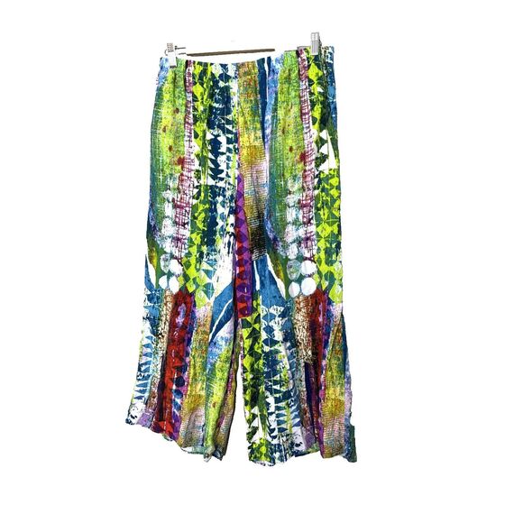 Jams World Size L Cropped Pants Tribal Reef Multicolored Pull On Elastic Waist - Picture 1 of 11